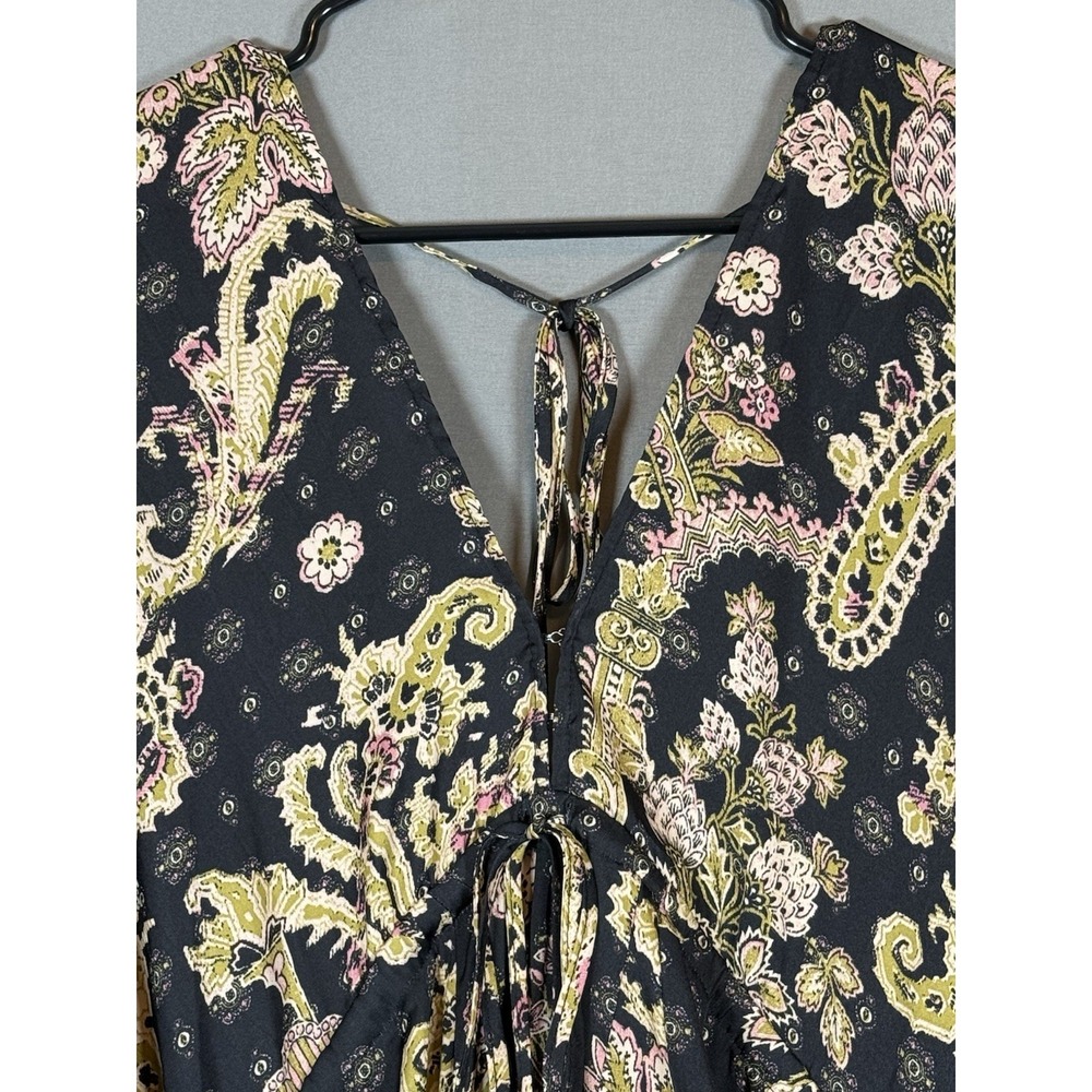 Free People Arzel Mini Dress Black Combo Paisley Festival Boho V Neck XS - Picture 5 of 16